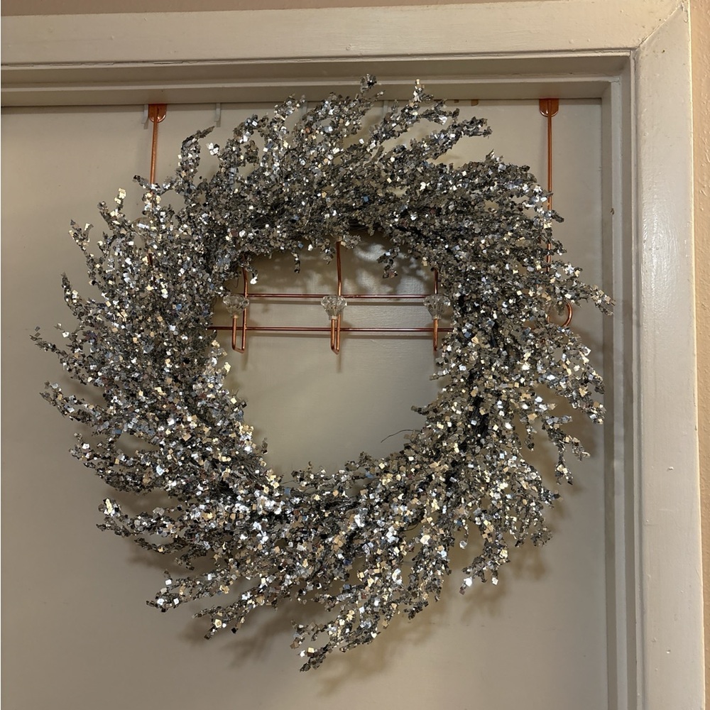 Silver Glitter Holiday Wreath - Sparkling Door Decoration